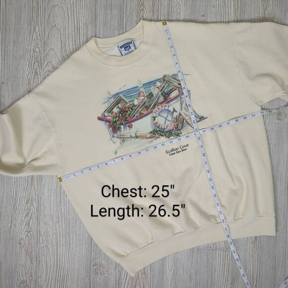 Vintage 90s Lee Men’s XL Scallop Cove Cream Pullover Crewneck Sweater - Picture 5 of 9